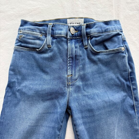 Frame Denim Le High Flare Jeans Light Wash Distressed Hem Size 24 - Picture 4 of 11